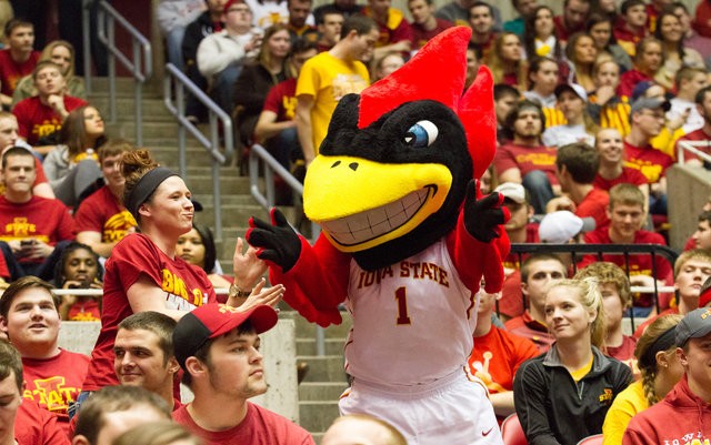 The Iowa State Cyclones mascot, Cy the cardinal